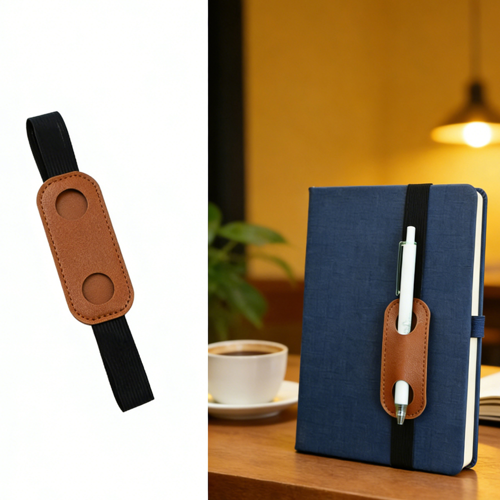 Leather Work Notepad - Portable Notebook Pen Holder with Elastic