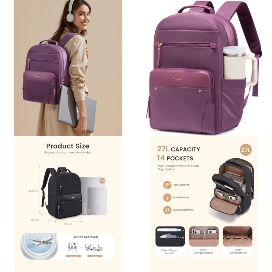Leather Work Bag Women - Laptop Backpack for Women with Leather