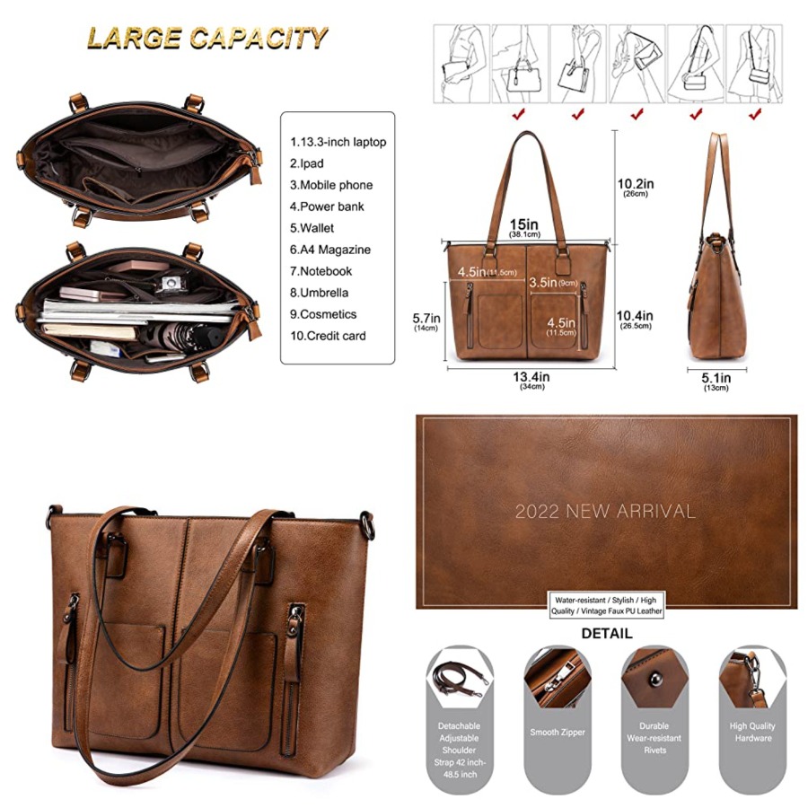 Leather Work Bag Women - LOVEVOOK Purses Tote Bag for Women,