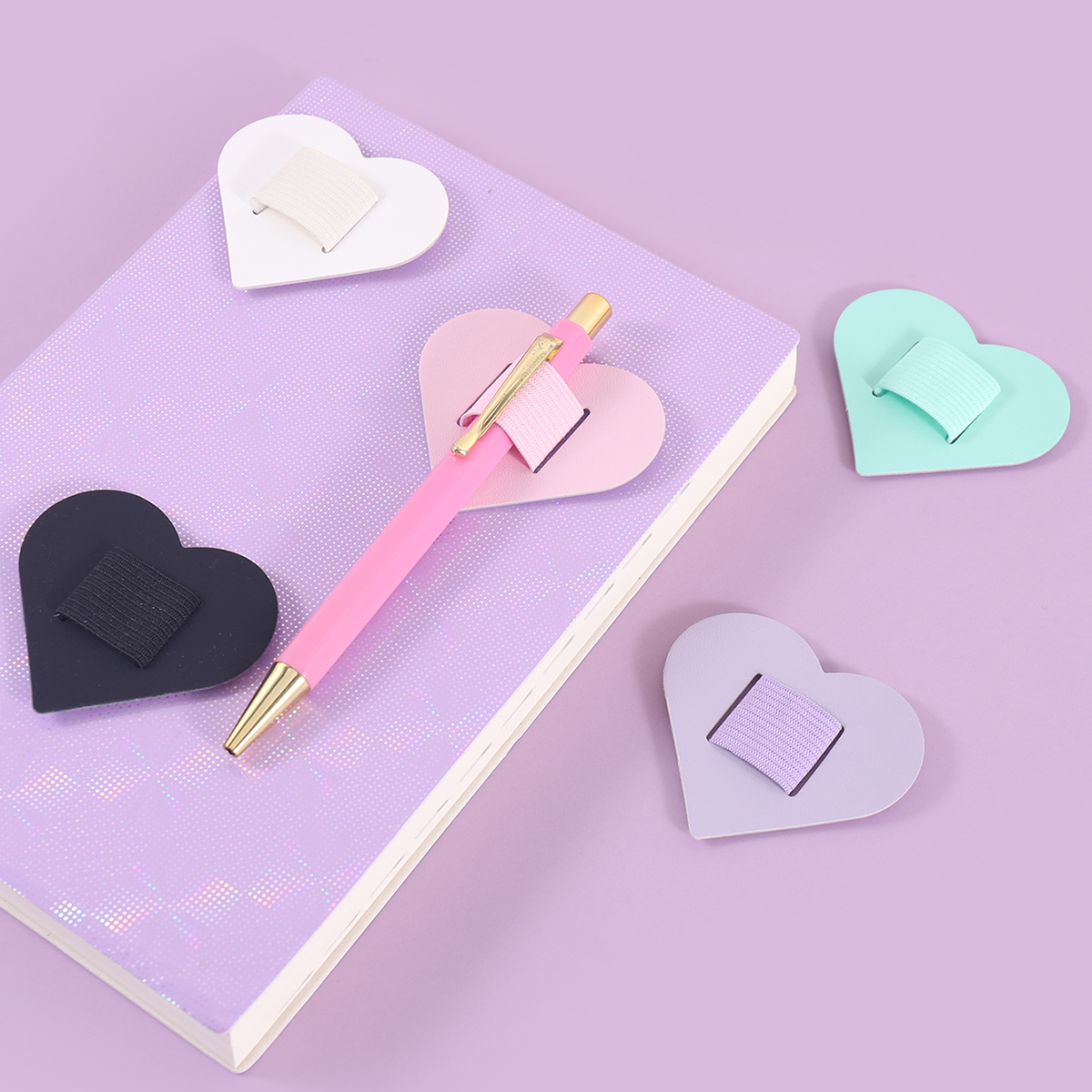 Leather Work Notepad - Self-Adhesive Heart Pen Clip Holder for
