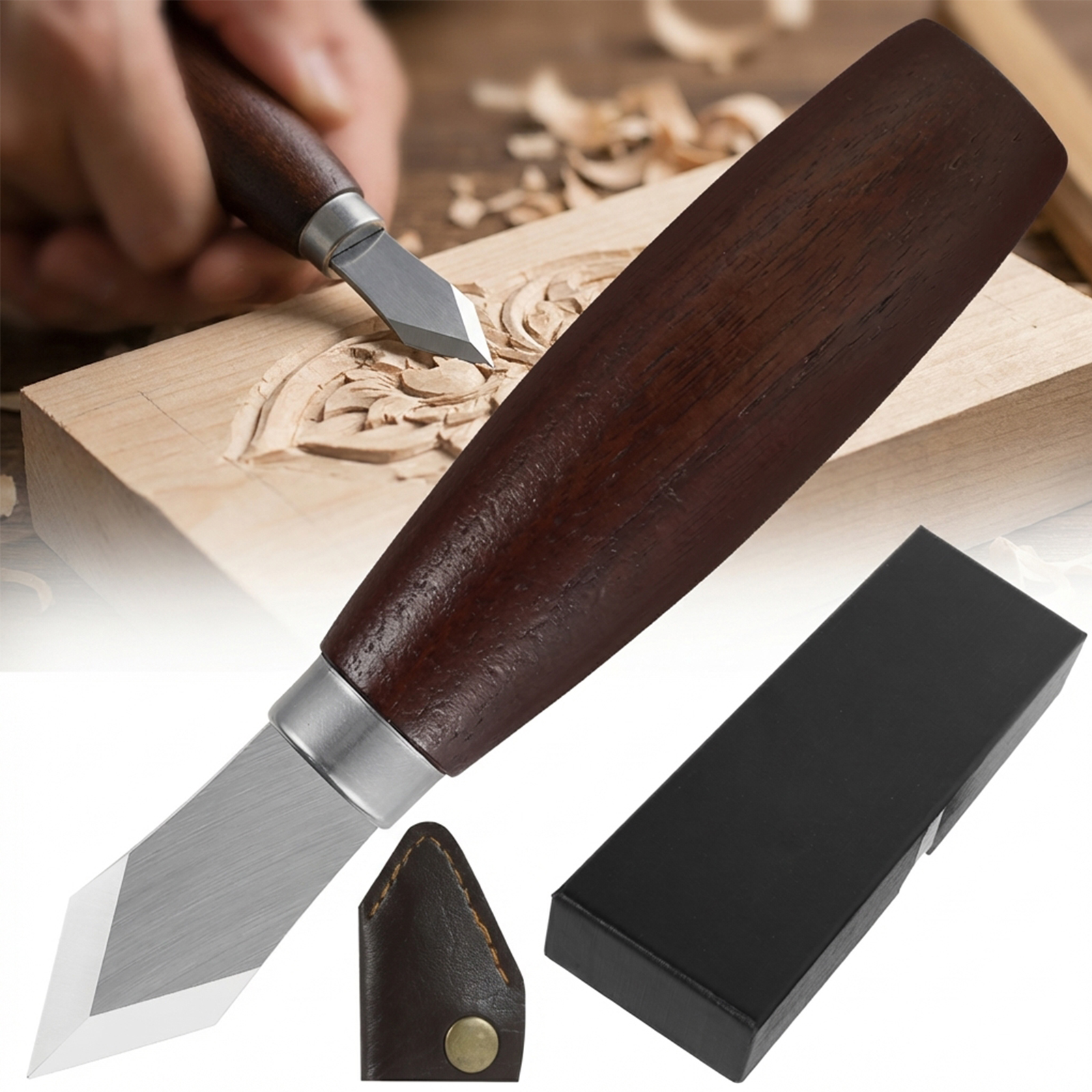 Leatherwork Knife - Marking Knife with Wooden Handle Double