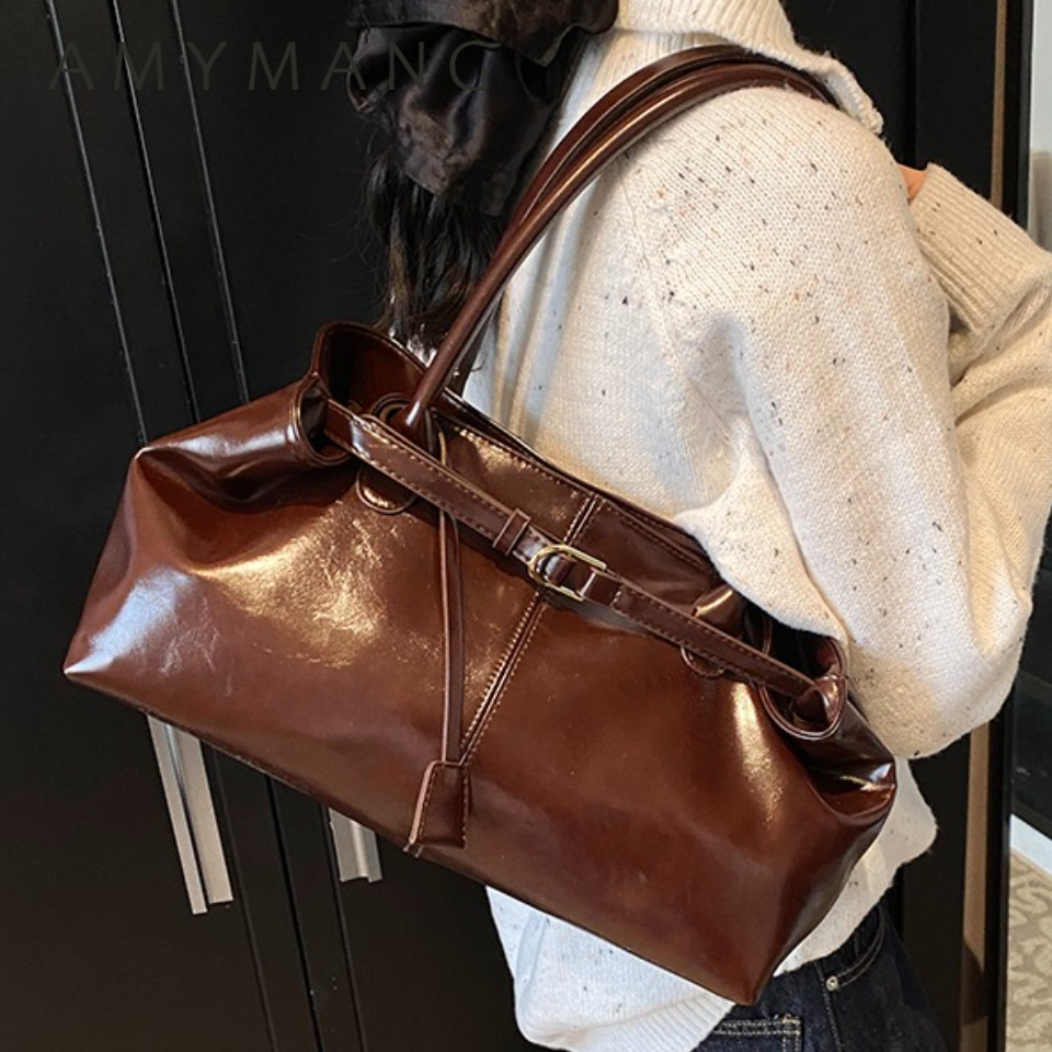 Leather Work Bag Women - Winter Oil PU Leather Hobo Handbag