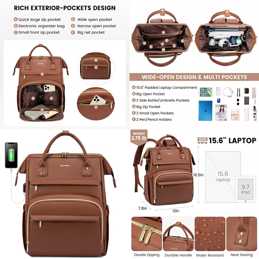 Leather Laptop Backpack for Wo - Leather Work Bag Women avaliação e preço