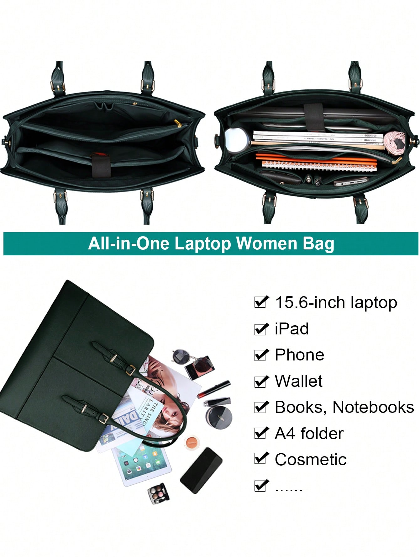 15.6 Inch Leather Laptop Tote  - Leather Work Bag Women avaliação e preço