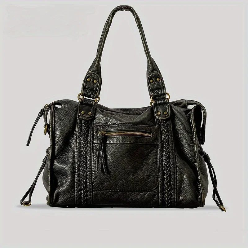 ​​Braided Trim Black Leather T - Leather Work Bag Women avaliação e preço