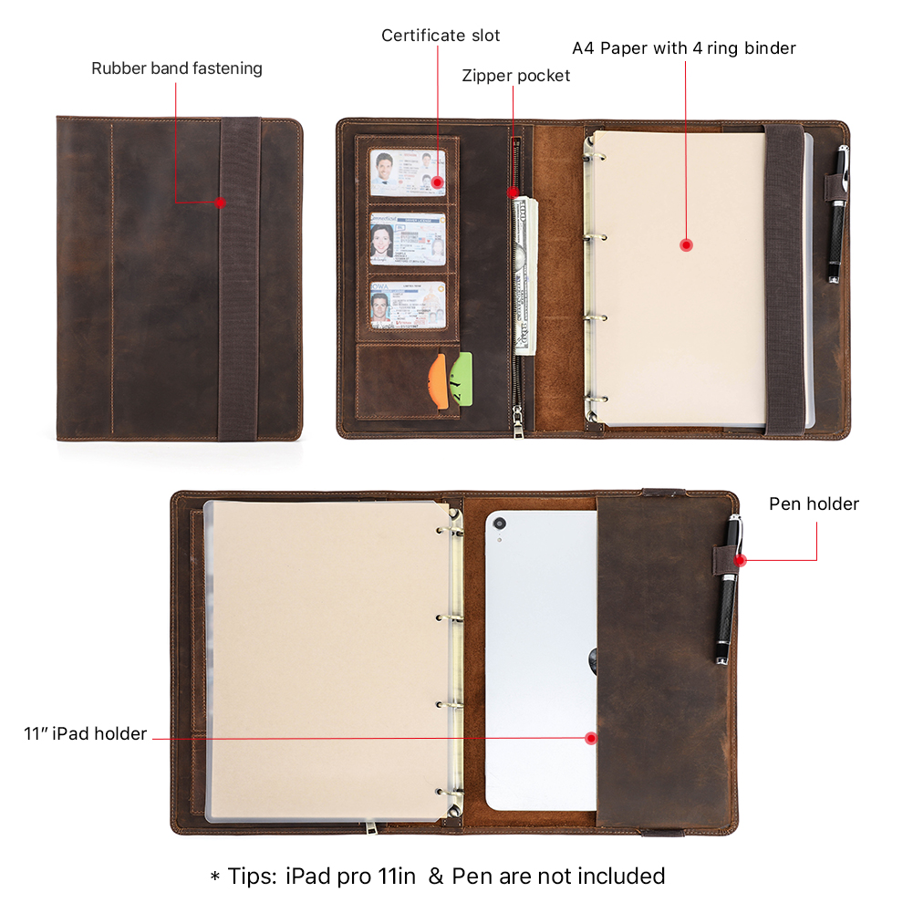 Luxury Retro Business A4 Noteb - Leather Work Folder avaliação e preço